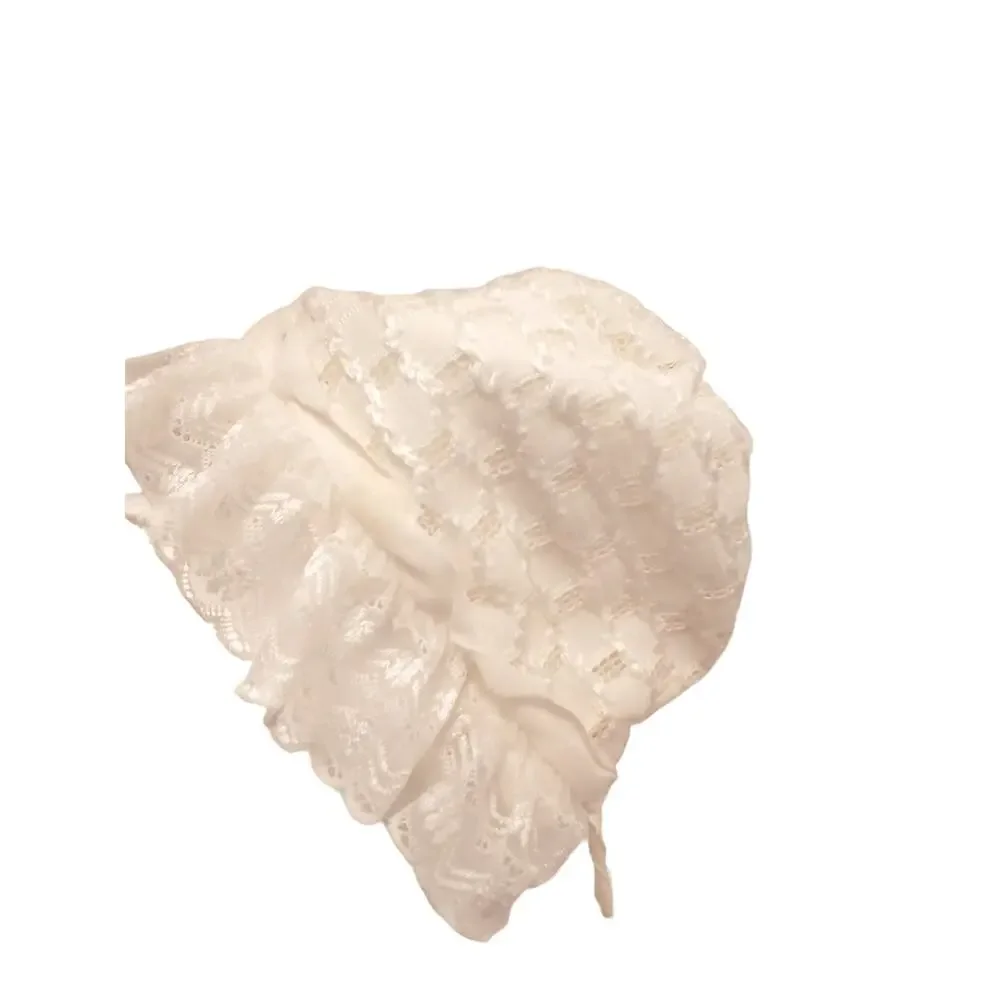 Antique Baby Bonnet Size Small Ivory Ruffled Lace Light Yellow Infant 0-2 Months